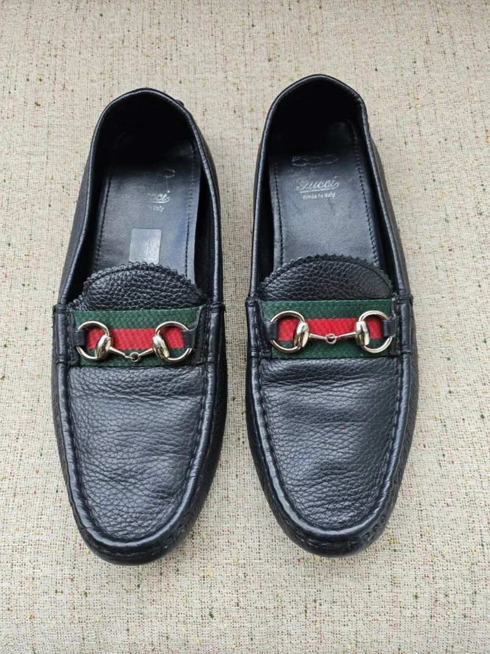 Gucci Men Shoes Loafer Black Leather Upper SlipOn Drive Moc Size 40.5 Made Italy